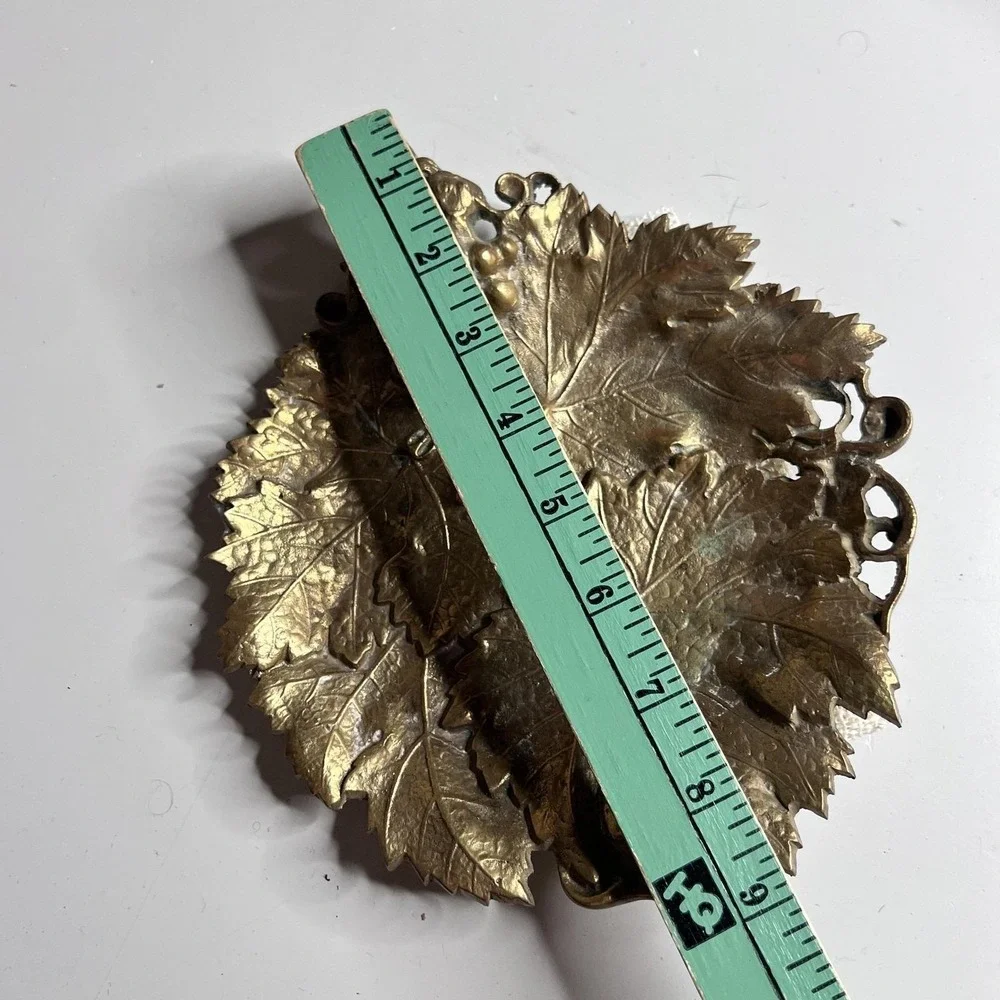Vintage Brass Grape Leaf Tray Grapes Vine Dish Gold Tone Rustic Home Decor